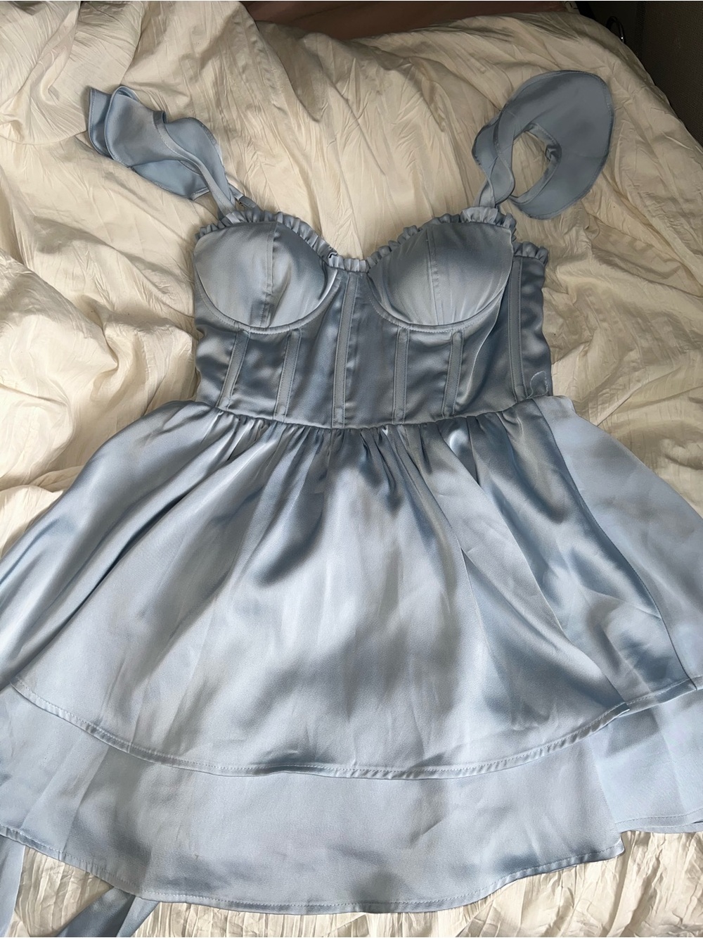 Altar'd State Light Blue Satin Bustier Mini Dress